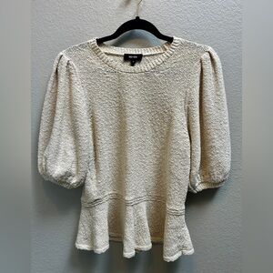 ME+EM Ivory Short Sleeve Peplum Sweater Cotton Linen Size Medium